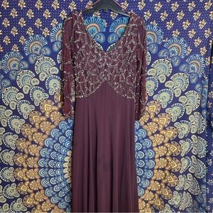 Jkara wine purple beaded formal dress